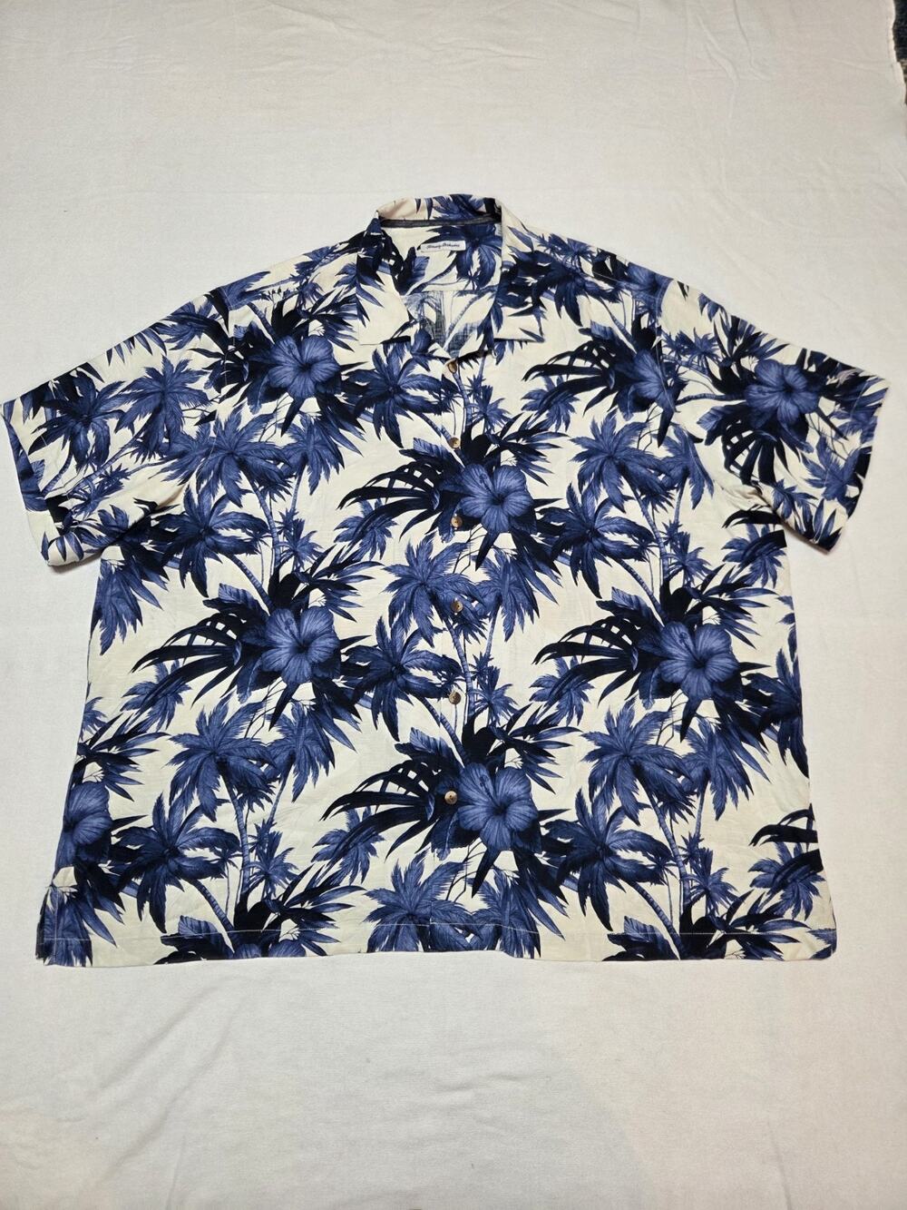 tommy bahama Mens 4XLB Short Sleeve Shirt Button-Up Blue & White Floral Pattern